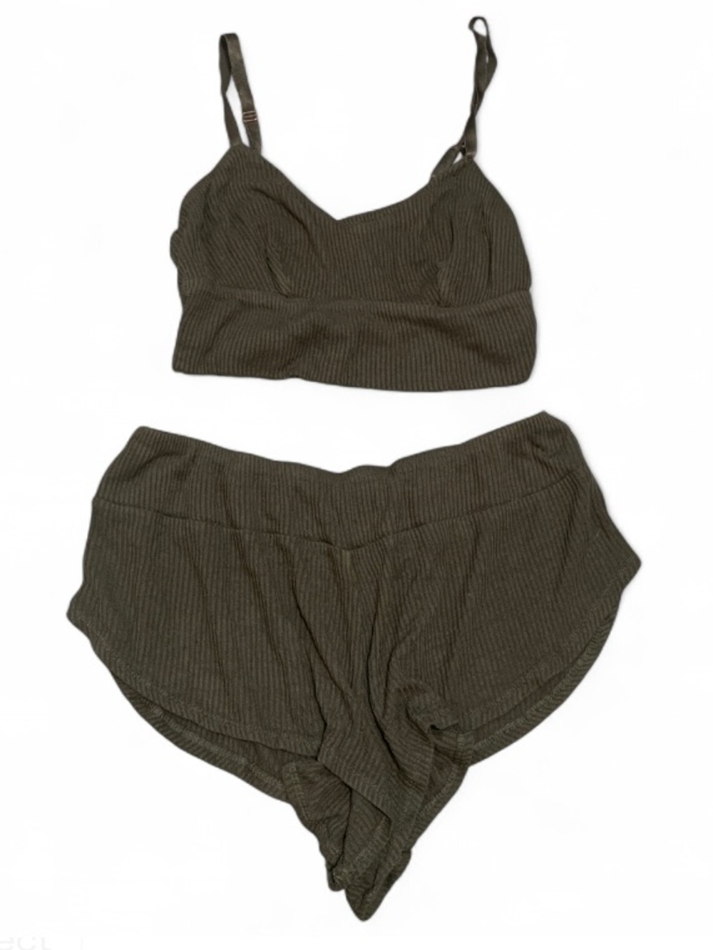 Eberjey Ribbed Bralette & Shorts Sleep Lounge Set in Green